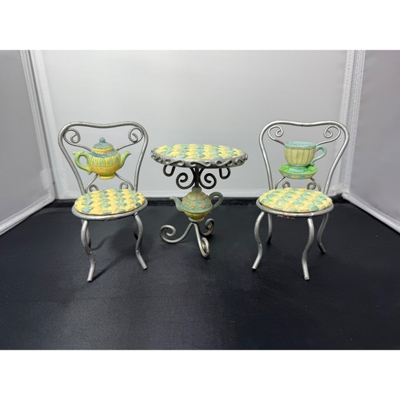 Miniature Parisian Table Chairs Set Teapot Tea whimsical shelf display Decor - Picture 1 of 9